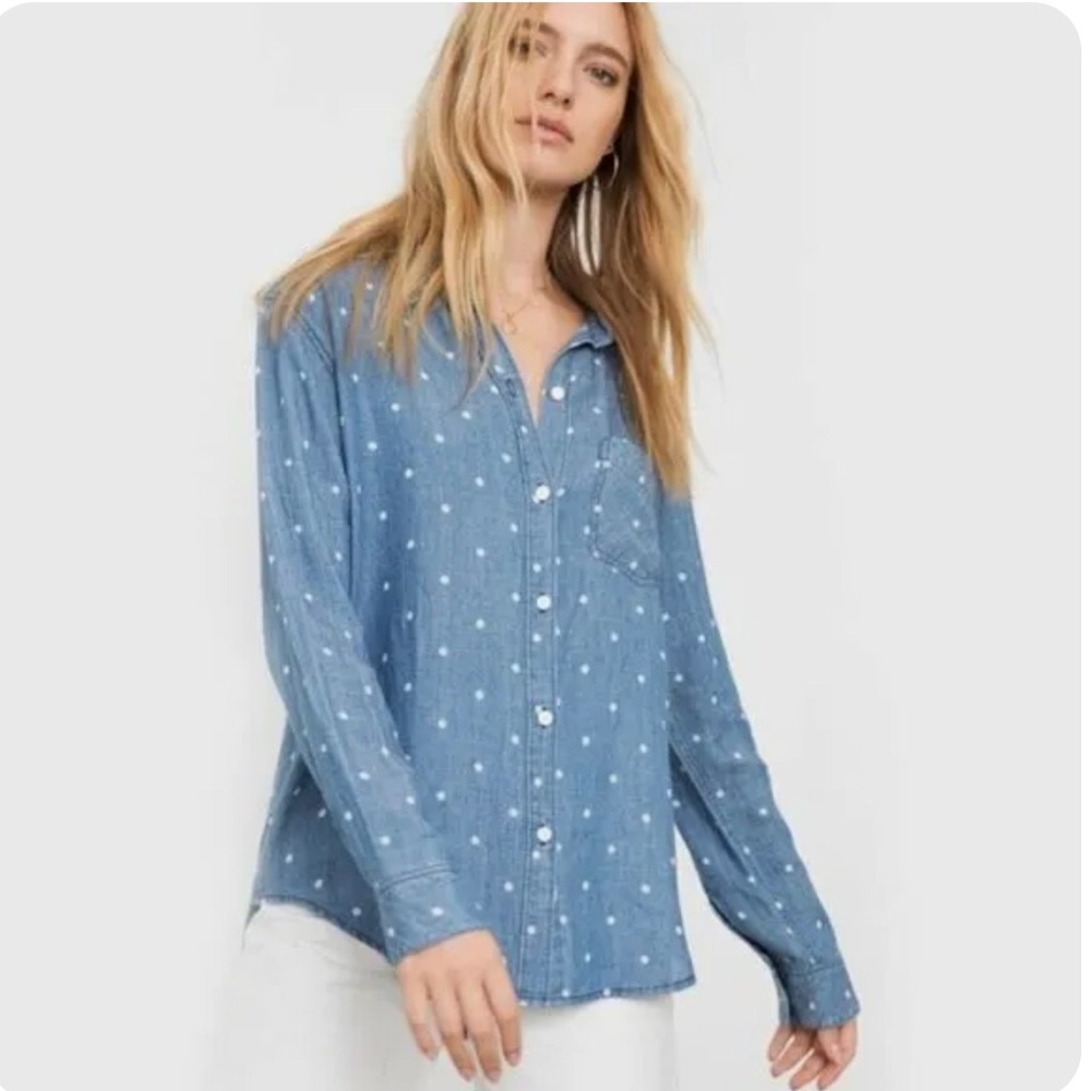 J. Crew Women’s Polka Dot Chambray Long Sleeve Boy Style Top